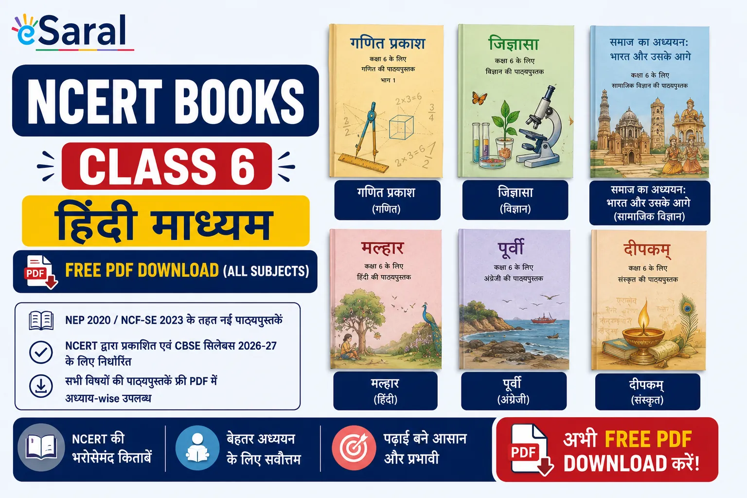 NCERT Books Class 6 Hindi Medium – Free PDF Download (All Subjects)